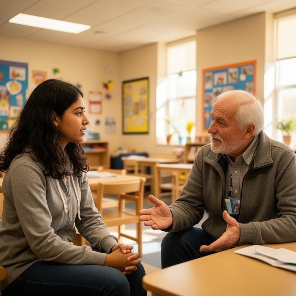 Peer support mentor encouraging a young adult